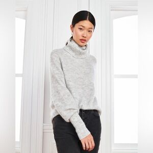New Quince Baby Alpaca Wool Ribbed Turtleneck Sweater Light Gray Women’s Large